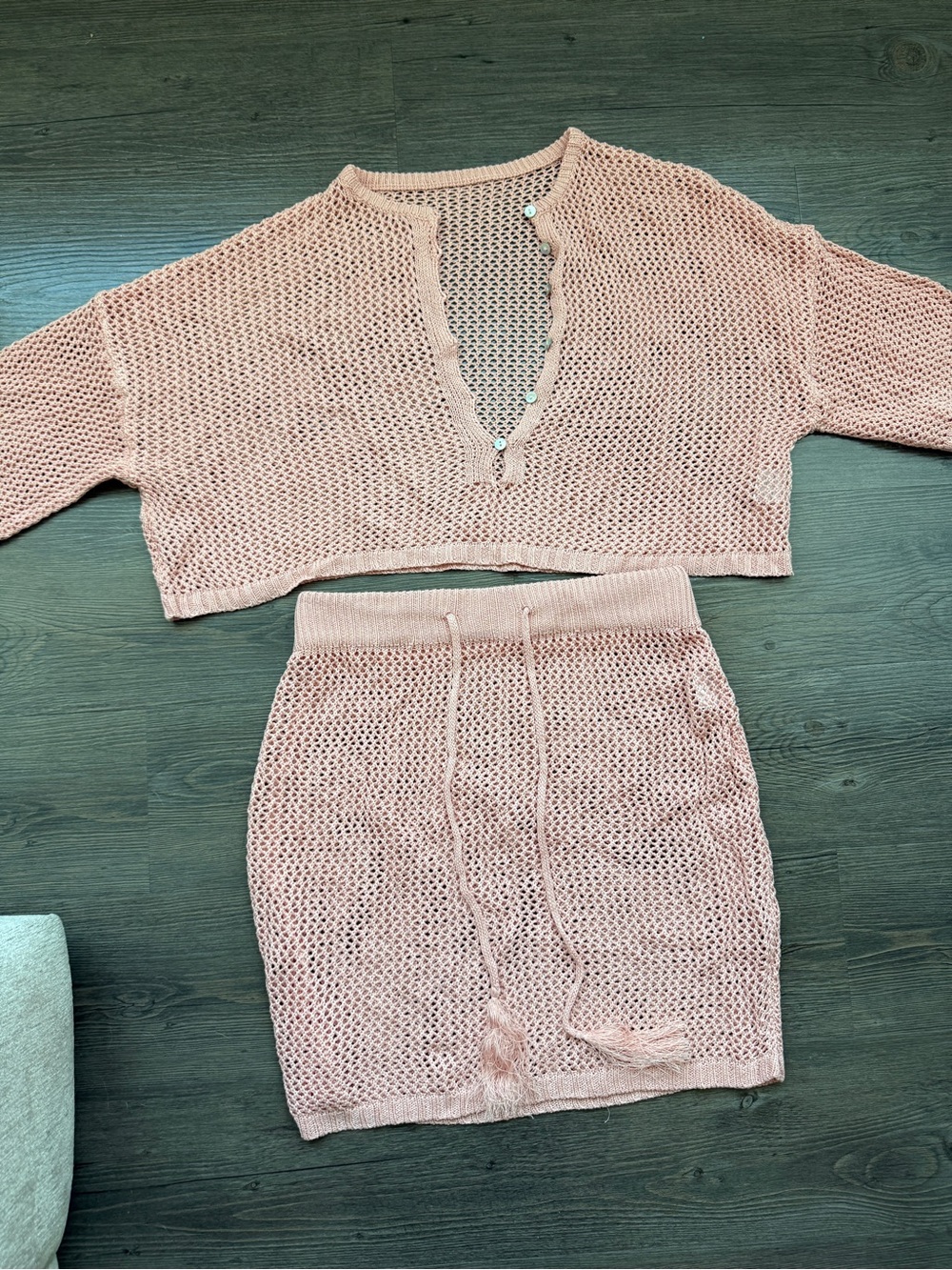 Knit Two-Piece Crop Top & Skirt Set - Blush Pink